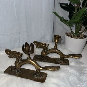 Two Vintage Chinese brass candle holder